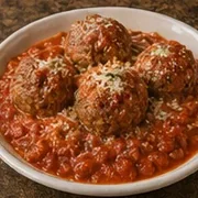 Spaghetti con Polpetti at Villa Milano in Manhasset, NY