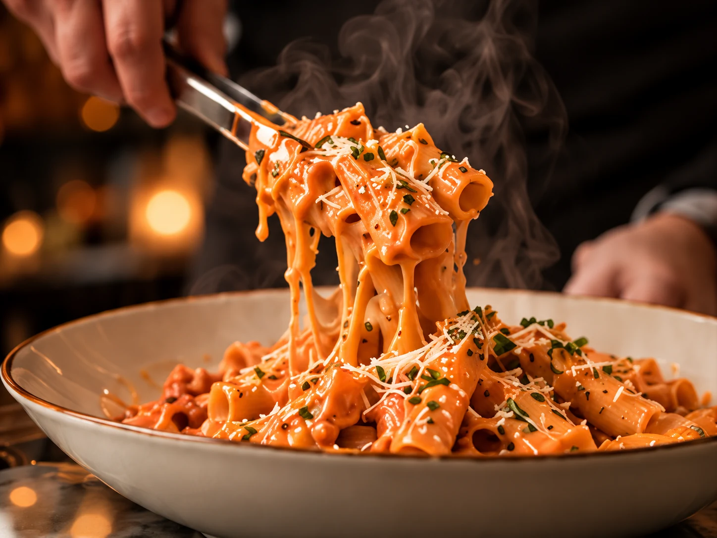 Rigatoni alla vodka with Parmesan at Villa Milano Italian restaurant in Manhasset