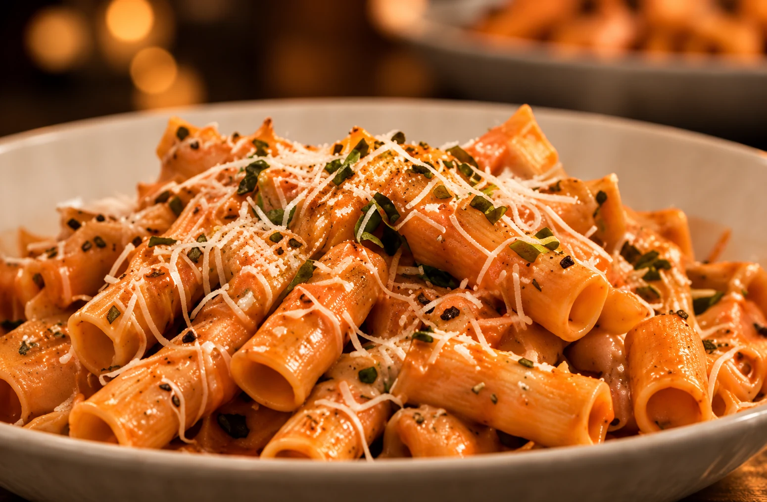 Rigatoni alla Vodka at Villa Milano Italian restaurant in Manhasset